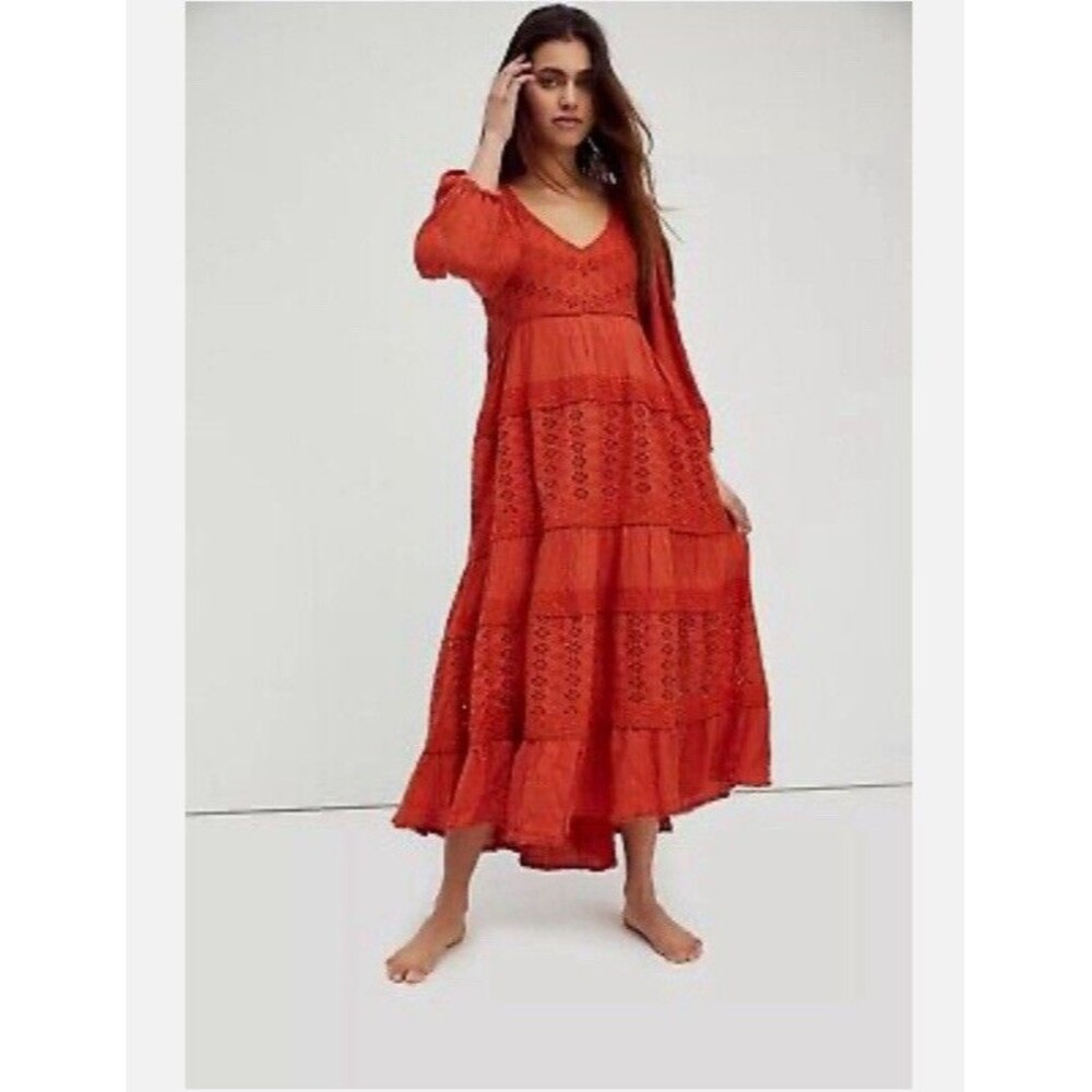 Free People Rust Red Eyelet Maxi Dress